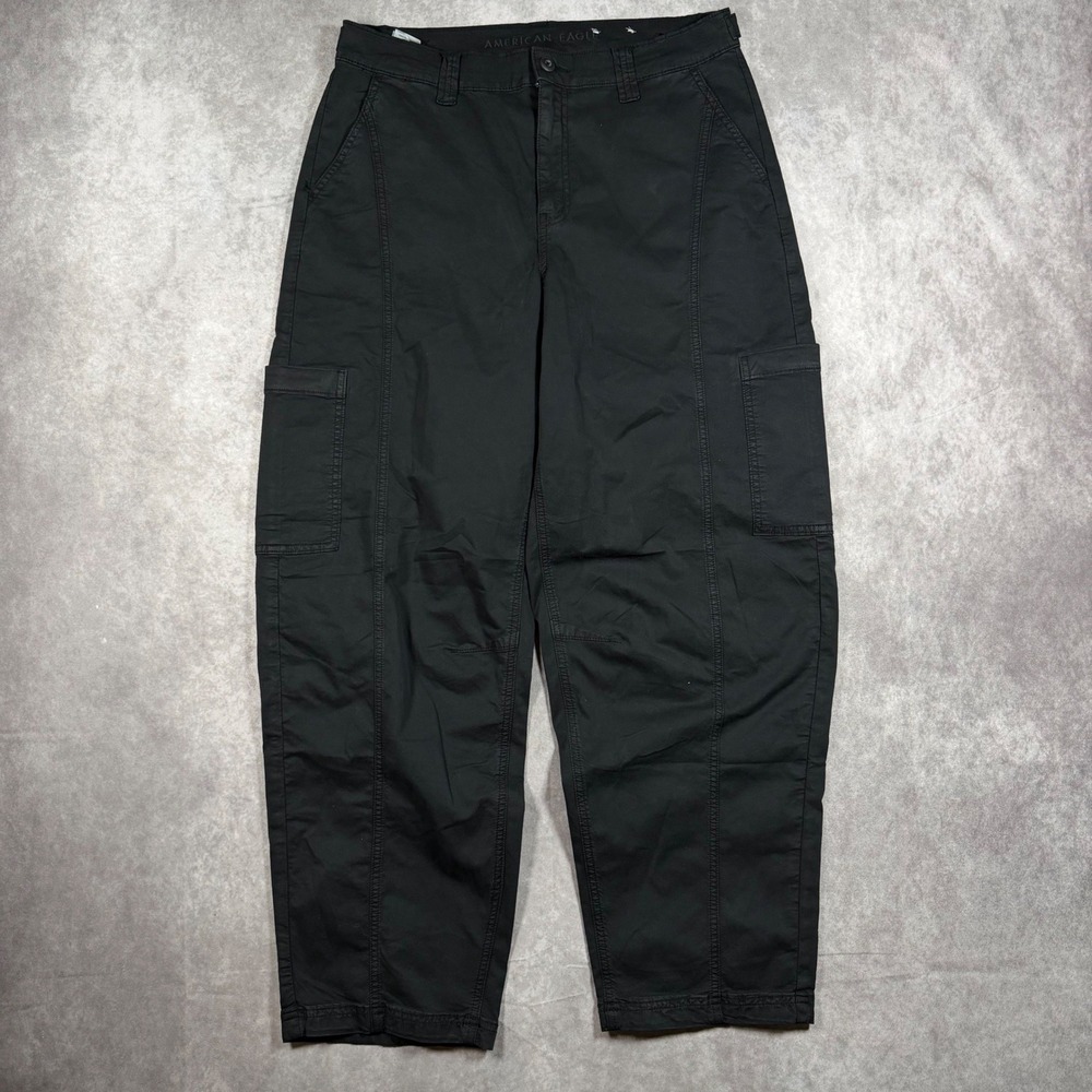 American Eagle Women's 10 Long Black Cargo Pants Super Baggy High Rise 30x29 Y2K